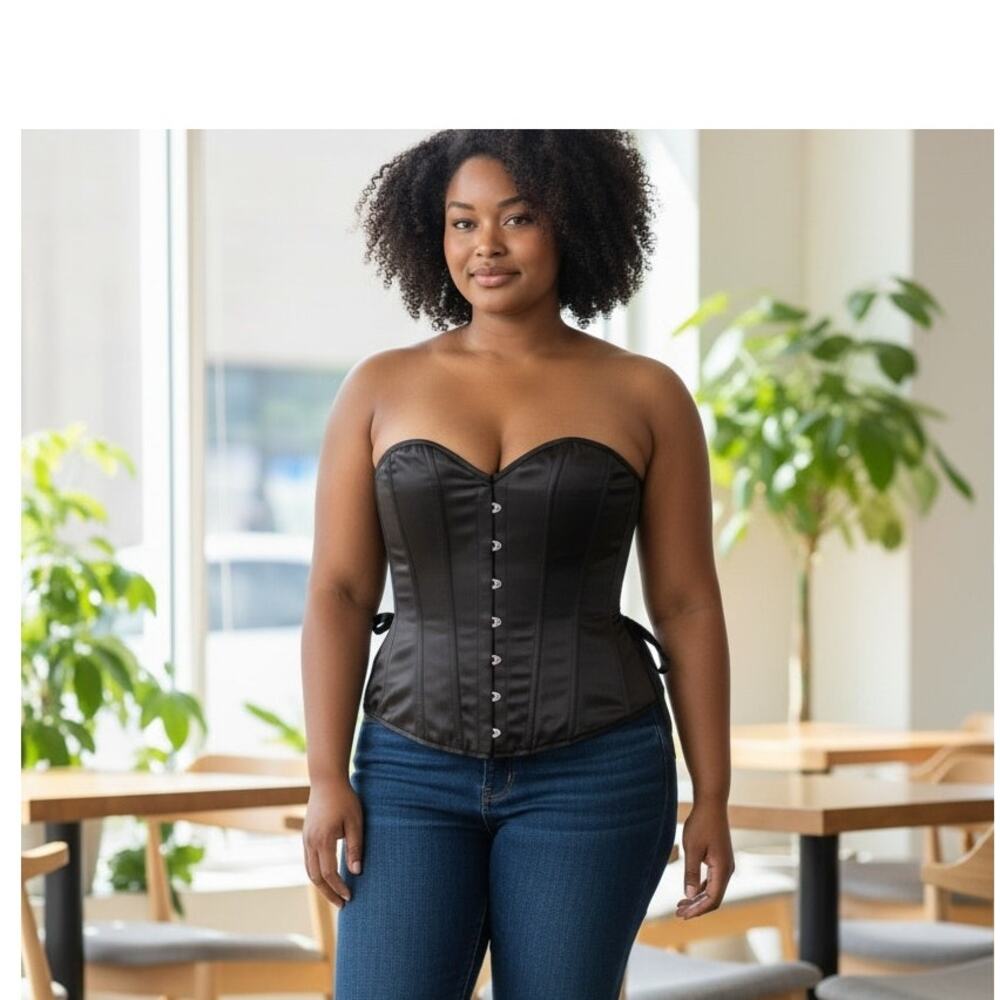 Corset -Story Black  Over Bust Lace Up Steel Boned UK16-U.S. 12 NWT